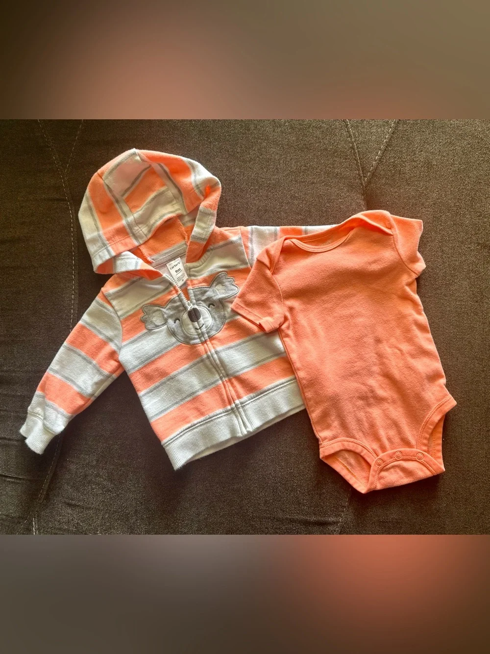 Carter’s Striped Hoodie & Coral Onesie Baby Set